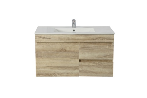 [93161/B94RW-WO] 900Lx500Hx450Dmm White Oak Board with PVC Vacuum Filmed 2R/DW 1L/DR Wall Hung Vanity