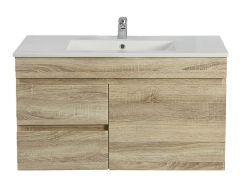 900Lx500Hx450Dmm White Oak MDF Board with PVC Vacuum Filmed 2L/DW 1R/DR Wall Hung Vanity