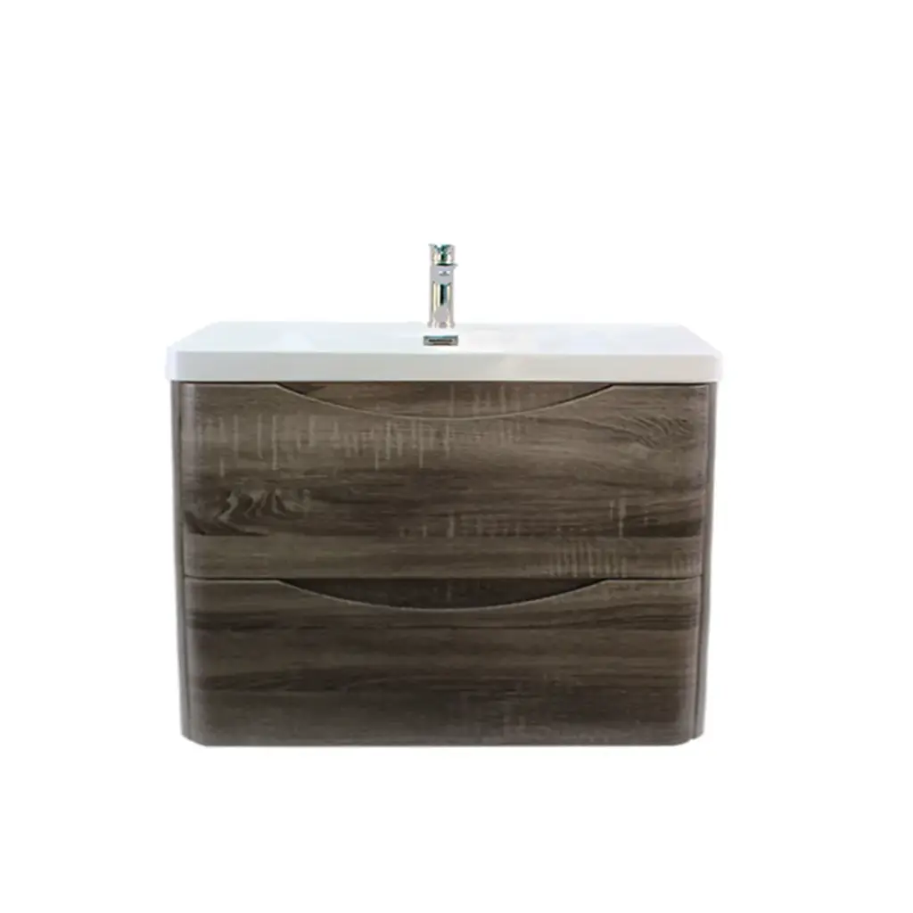 900Lx550Hx460Dmm Dark Grey MDF Board with PVC Vacuum Filmed 2/DW Curved Wall Hung Vanity