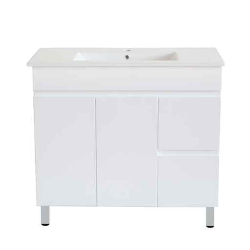 900Lx830Hx350Dmm Gloss White 2PAC MDF 2R/DW 2L/DR Freestanding Vanity