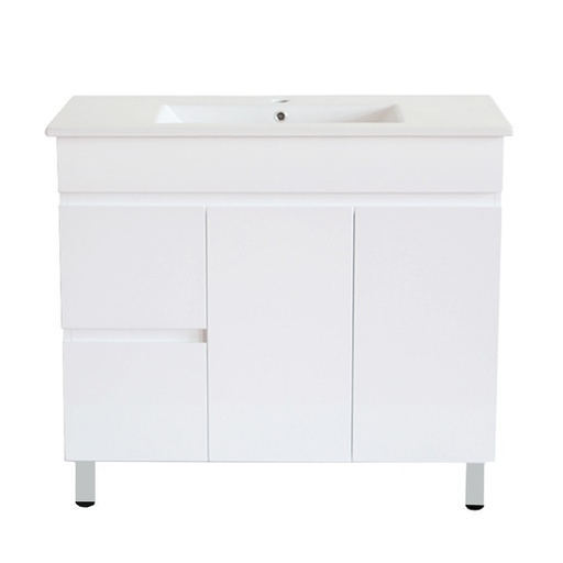900Lx830Hx350Dmm Gloss White 2PAC PVC 2L/DW 2R/DR Freestanding Vanity
