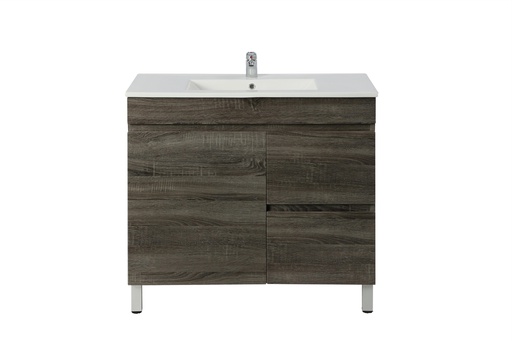 900mm Dark Grey MDF Freestanding Bathroom Vanity Cabinet Left Drawer PVC Vacuum Filmed