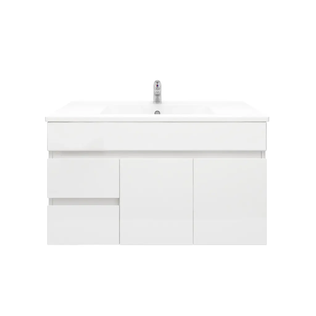 900Lx830Hx450Dmm Gloss White 2PAC PVC 2L/DW 2R/DR Wall Hung Vanity