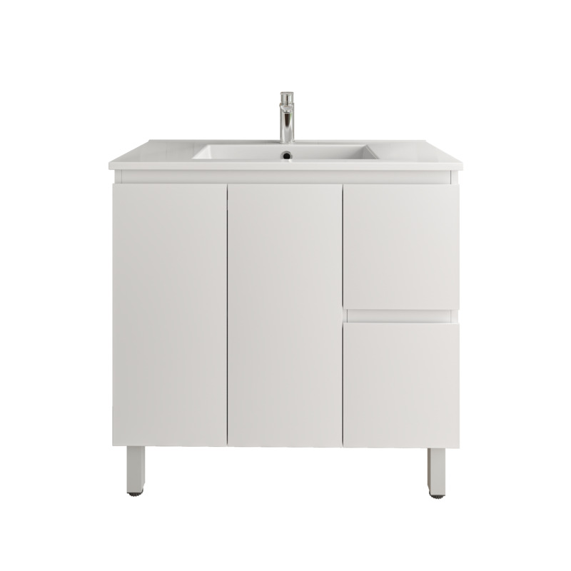 900mm Freestanding Bathroom Vanity Cabinet PVC Right Drawer Gloss White