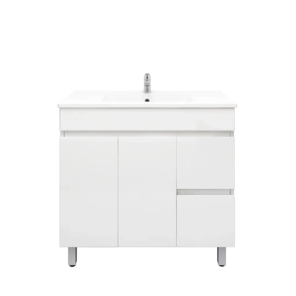 900Lx830Hx450Dmm Gloss White 2PAC PVC 2R/DW 2L/DR Freestanding Vanity