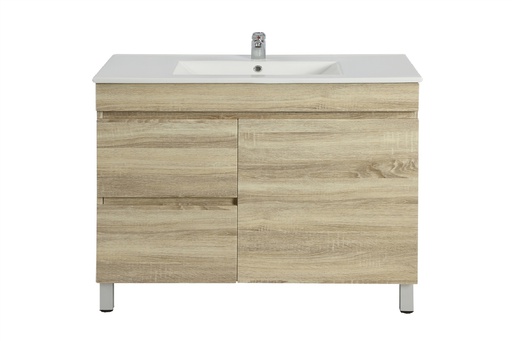 900mm White Oak MDF Freestanding Bathroom Vanity Cabinet Right Drawer PVC Vacuum Filmed