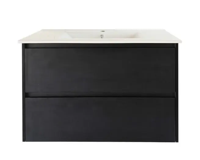 900x460x560mm Hera Black Oak Wall Hung MDF Vanity With Carrara White Stone Top Two Soft Closing Drawers