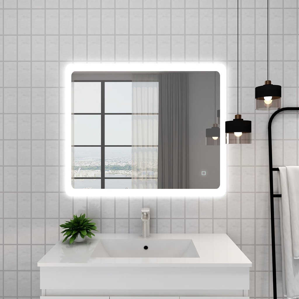 900x750mm Curved Rim Rectangle 3 Color Frontlit LED Mirror(Touch Sensor Switch)