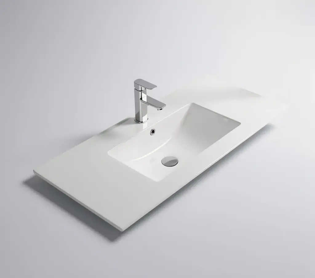 905*463*175mm Gloss White Crete Fine Ceramic Counter Top One Tap Hole Overflow,32mm Waste