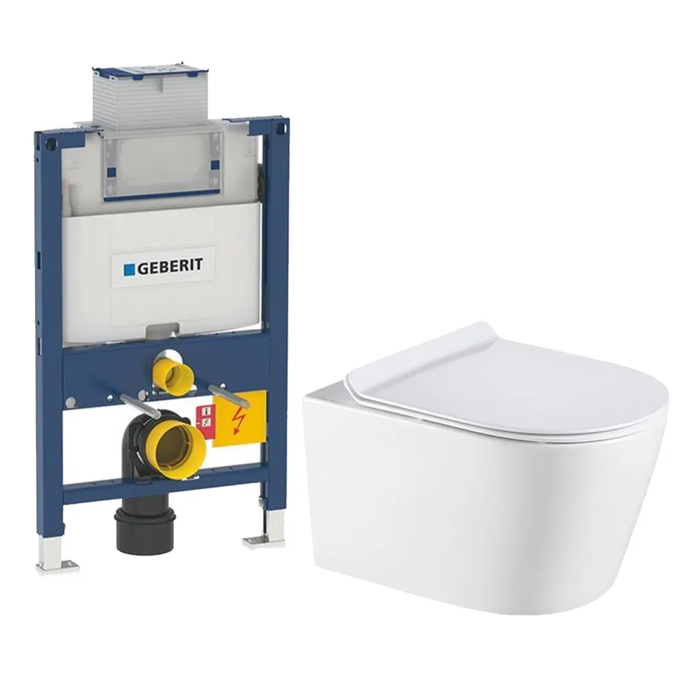 Agena Geberit Kappa Inwall Wall Hung Toilet Suite Pan:Gloss Black Box Rim Wall Hung Pan