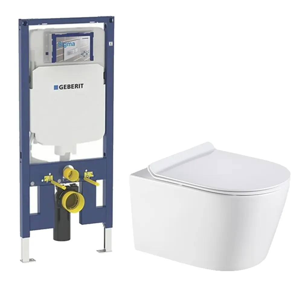 Agena Geberit Sigma Inwall Wall Hung Toilet Suite Pan:Gloss White Rimless Wall Hung Pan