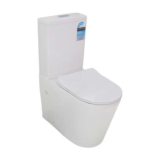 Back/Left and Right Bottom Inlet Cistern; Rimless Flush Pan ; Compact Easy Height 4.5/3 Liters Dual Flush Size: 605*375*875mm Trap-100: 100-145mm (Supplied); UF Slim Seat (Supplied);