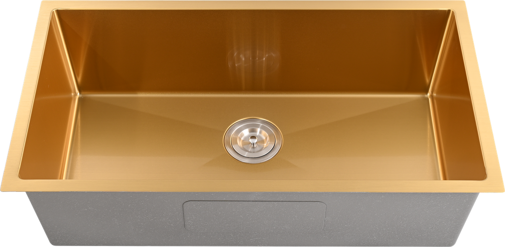 Bowl Size:720X400X230mm Overall Size:760X440X230mm Brushed Gold Kliff Hand Made Stainless Steel Sinks