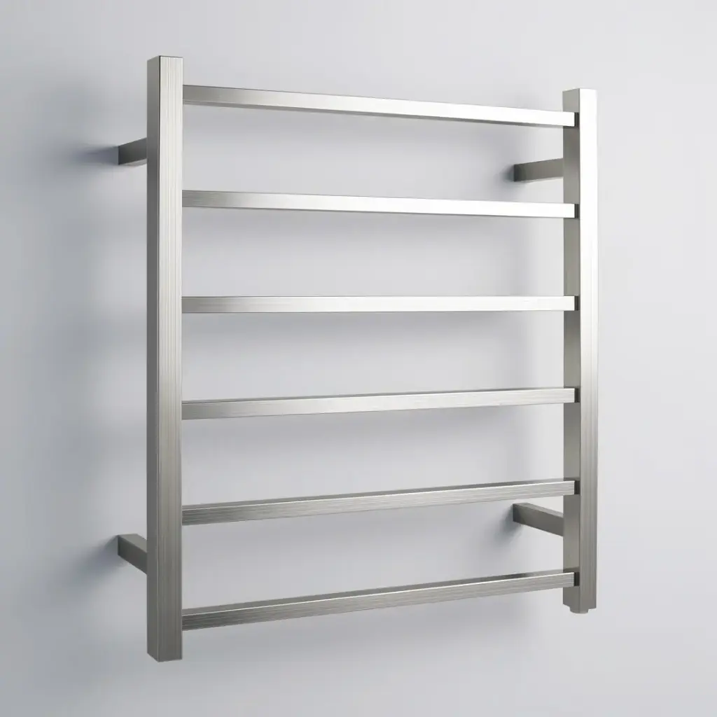 Brushed Nickel Square Electric Heated Towel Rack 6 Bars