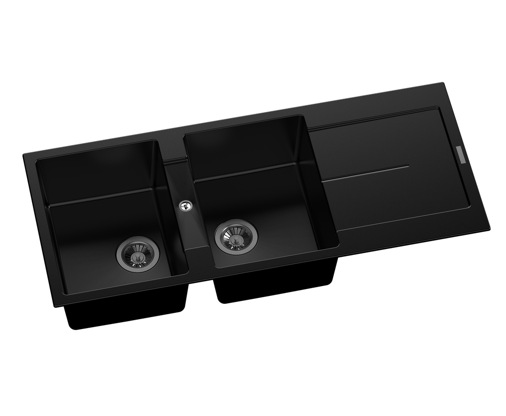 Carysil Black Double Bowls with Drainer Granite Kitchen Sink 1160*500mm