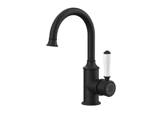 [44249] Clasico Gooseneck Basin Mixer Ceramic handle in Matt Black
