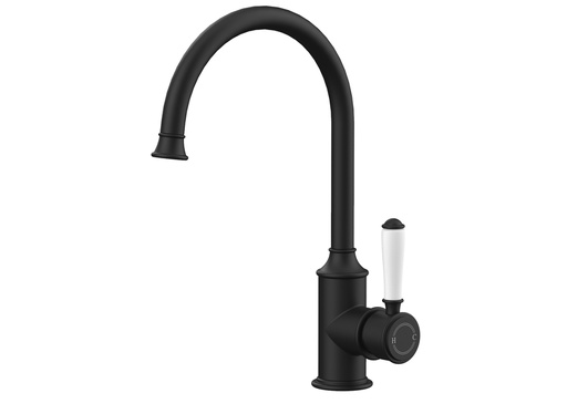 Clasico Gooseneck Sink Mixer Ceramic handle in Matt Black