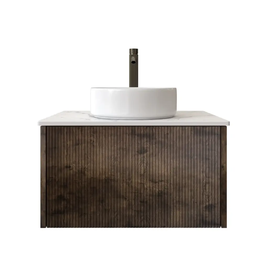 600mm Customised Kiama One Drawer Plywood Wall Hung Vanity Dark Oak