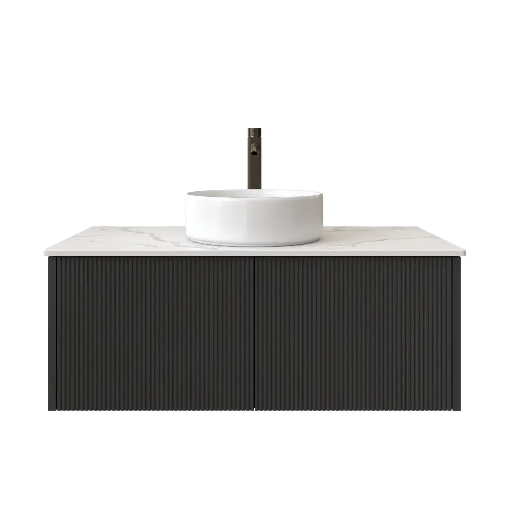 Customised Kiama Wall Hung Vanity - Matte Black - 928L x 493D x 347H mm - 2 Drawers