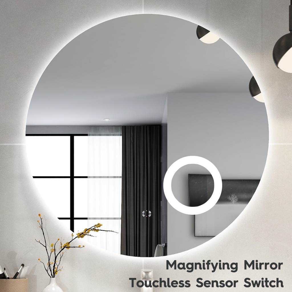 D900mm Round 3 Color Backlit LED Mirror With Magnifier(Touchless Sensor Switch)