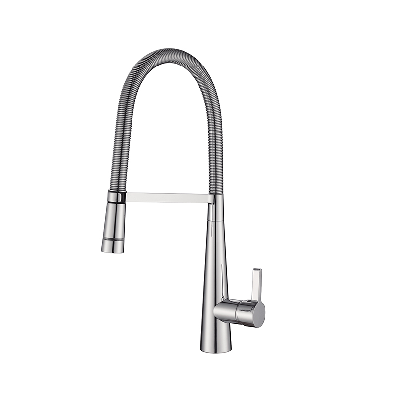 Designer Gooseneck Pull Out Kitchen Mixer With LED Chrome