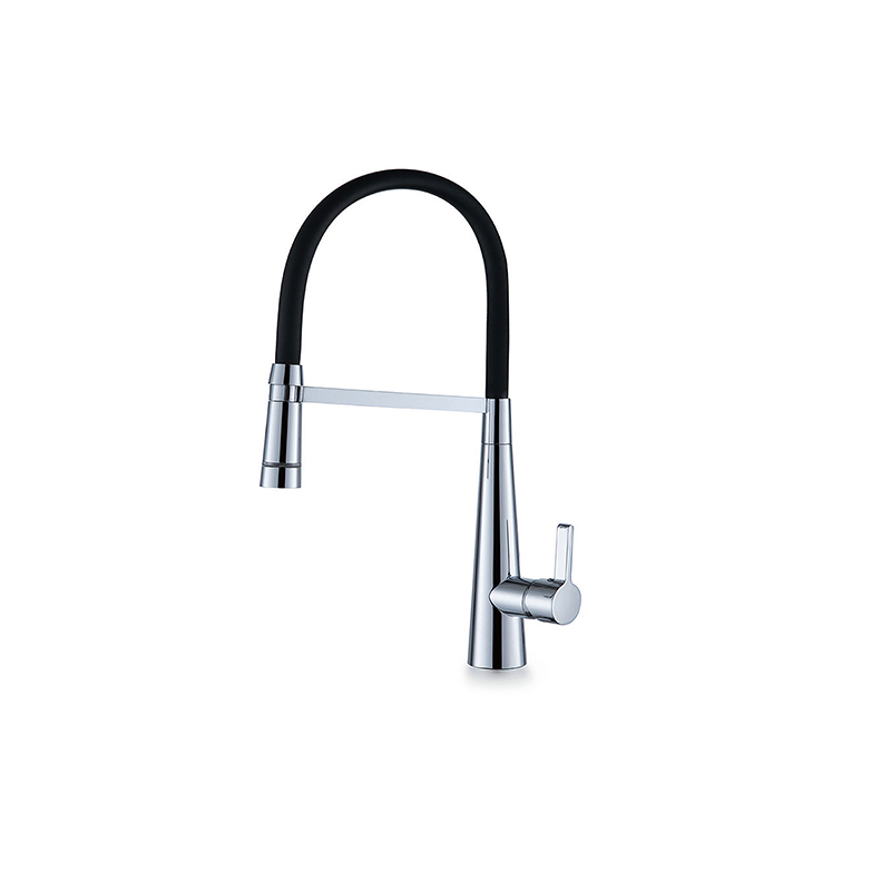 Designer Gooseneck Pull Out Kitchen Mixer With LED Chrome