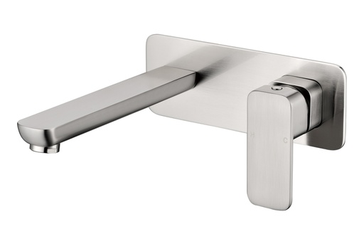 Eden Round Cornered Rectangle Handle Wall Basin Mixer Brushed Nickel Lead Free