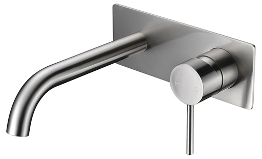 Hali Brushed Nickel Wall Basin Mixer With Curved Spout Lead Free