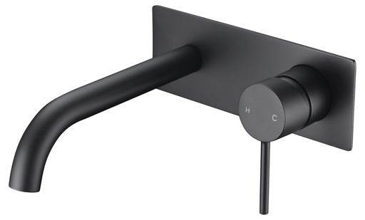 Hali Matt Black Wall Basin Mixer With Curved Spout Lead Free
