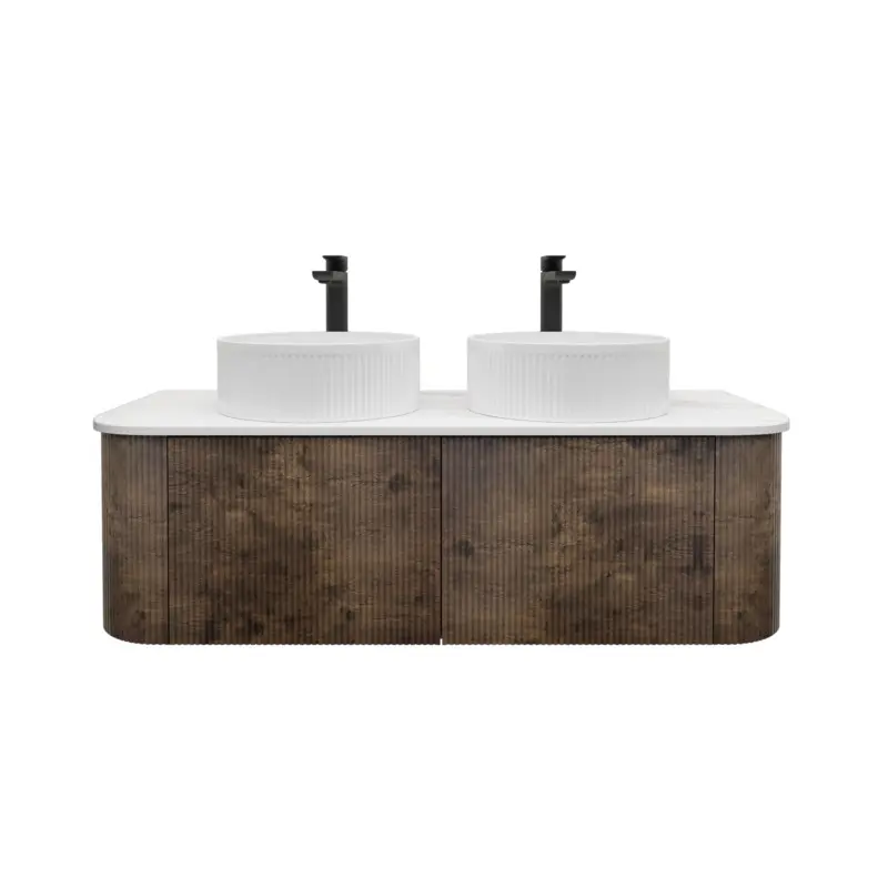 Kiama 1184Lx493Dx347Hmm Dark Oak 2/DW Curved Wall Hung Vanity