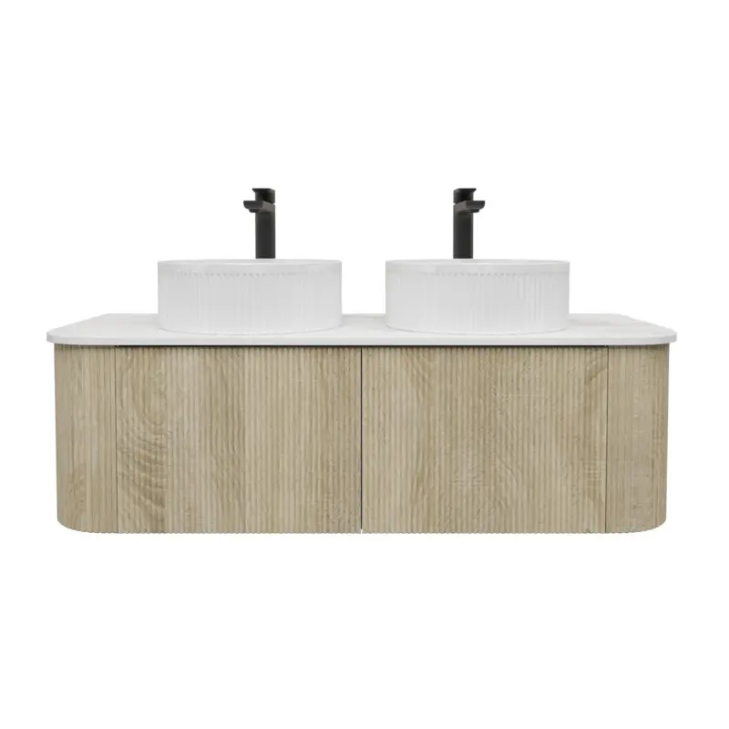 [93392/KC125W-WO] Kiama 1184Lx493Dx347Hmm White Oak 2/DW Curved Wall Hung Vanity