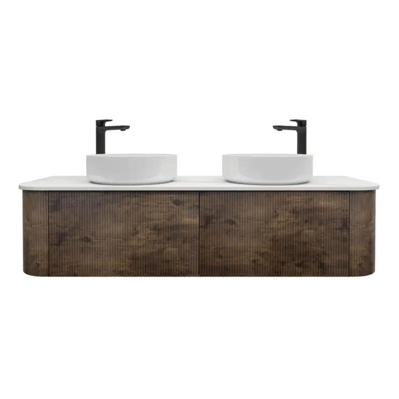 1500mm Kiama Dark Oak Two Drawers Curved Wall Hung Vanity
