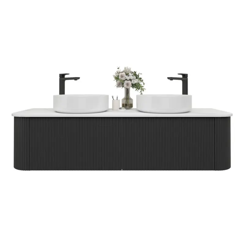 [93388/KC155W-MB] Kiama 1488Lx493Dx347Hmm Matte Black 2/DW Curved Wall Hung Vanity