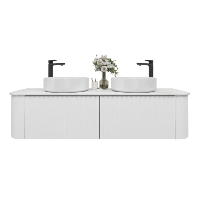1500mm Kiama Matte White Two Drawers Curved Wall Hung Vanity