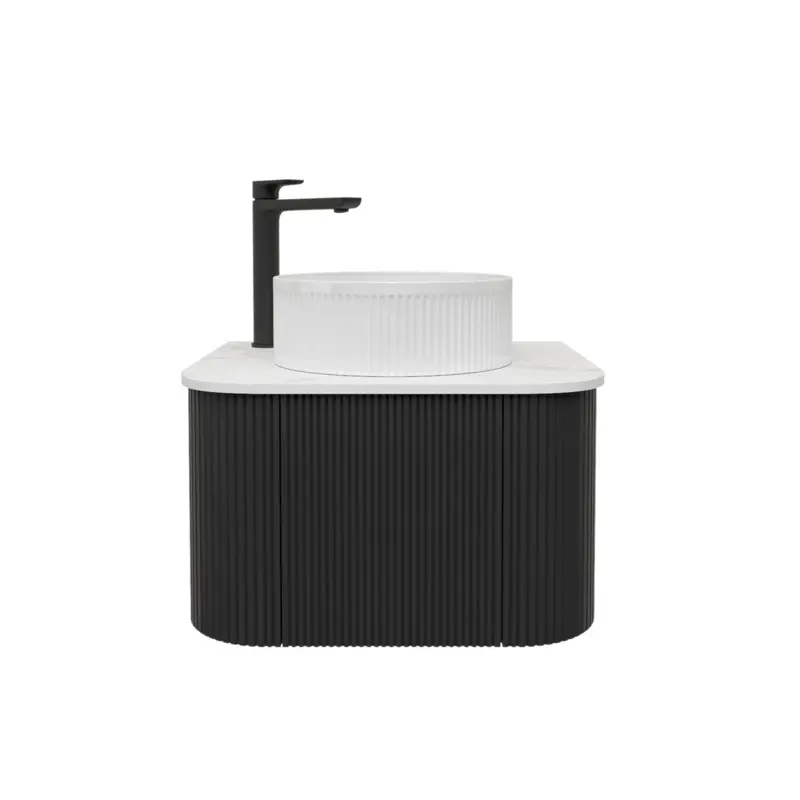 Kiama 600mm Matte Black One Door Curved Wall Hung Vanity