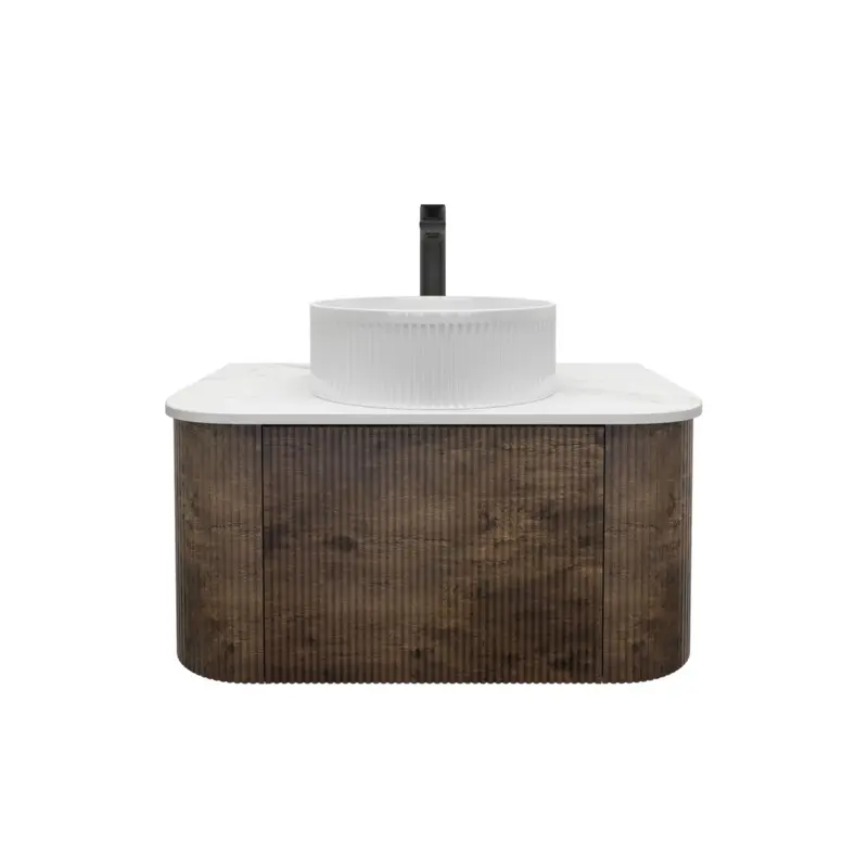 [93400/KC75W-DO] Kiama 738Lx493Dx347Hmm Dark Oak 1/DW Curved Wall Hung Vanity