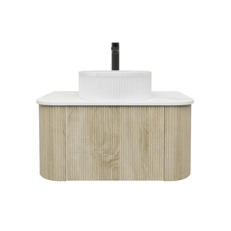 [93390/KC75W-WO] Kiama 738Lx493Dx347Hmm White Oak 1/DW Curved Wall Hung Vanity