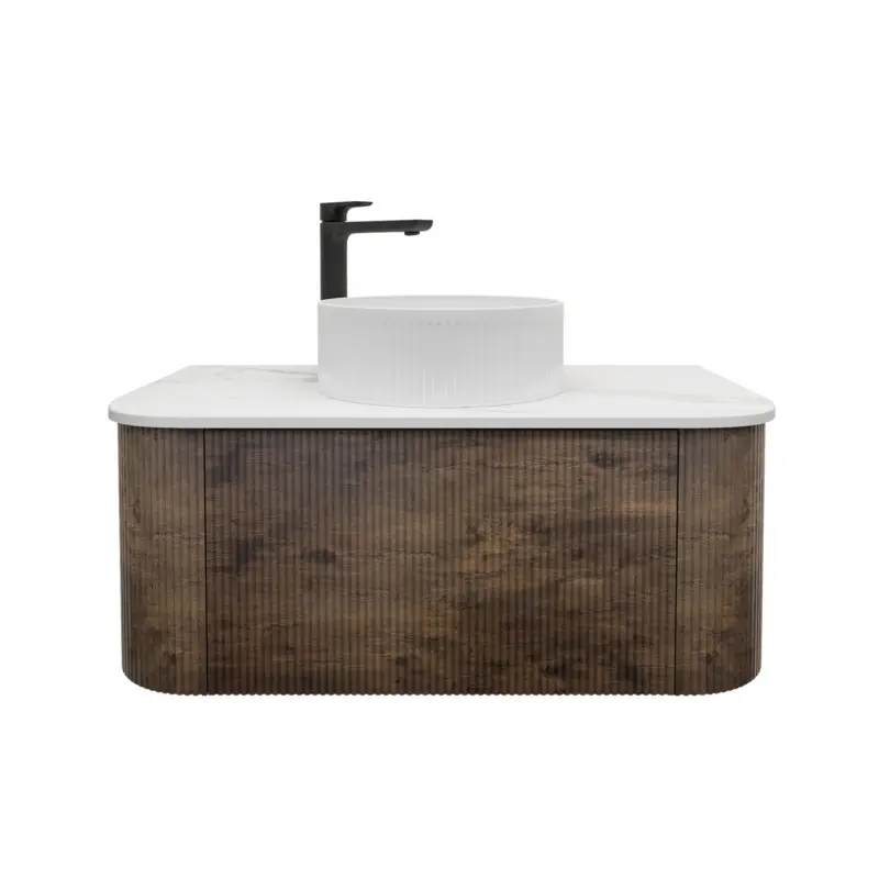 Kiama 900mm Dark Oak One Drawer Curved Wall Hung Vanity