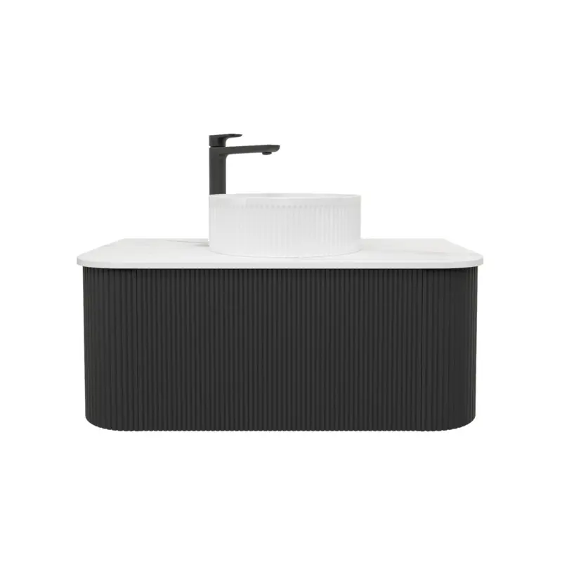 Kiama 900mm Matte Black One Drawer Curved Wall Hung Vanity