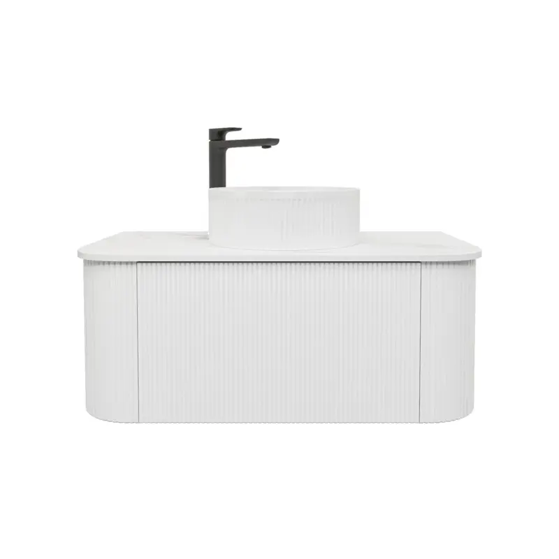 Kiama 900mm Matte White One Drawer Curved Wall Hung Vanity