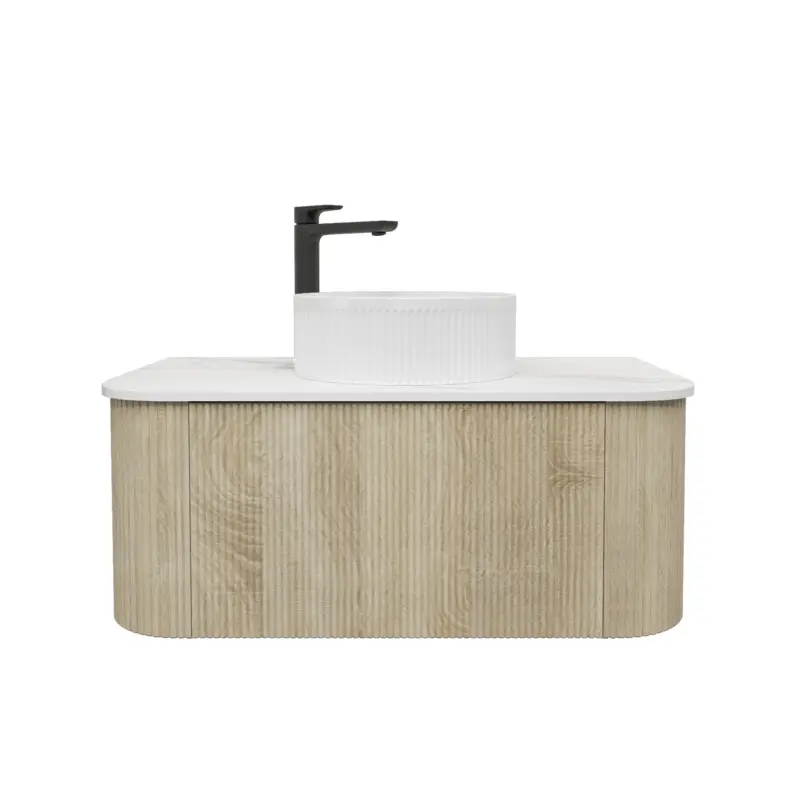 [93391/KC95W-WO] Kiama 890Lx493Dx347Hmm White Oak 1/DW Curved Wall Hung Vanity
