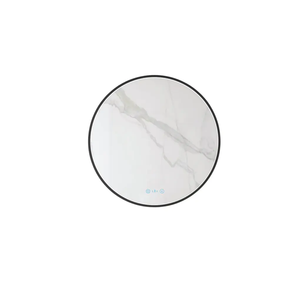 Maia Series 750x750x45mm Matt Black Round LED Mirror