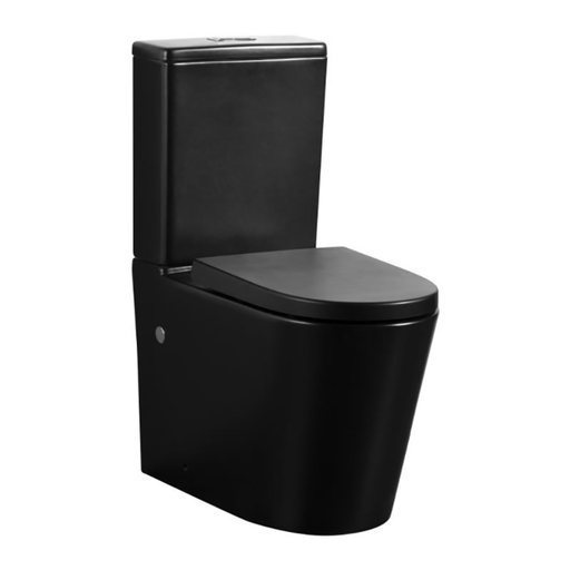 Matte Black Rimless Toilet Suite Back/Left and Right Bottom Inlet Cistern ; Rimless Flush Pan; Easy Height 4.5/3 Liters Dual Flush Size: 655*380*870mm Trap-100: 100-165mm (Supplied); UF Standard Seat (Supplied)