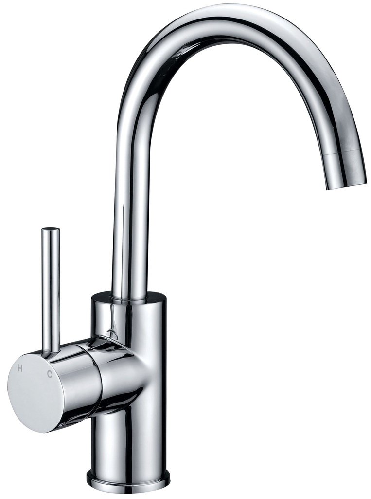Otus Pin Handle Gooseneck Basin Mixer Chrome Lead Free
