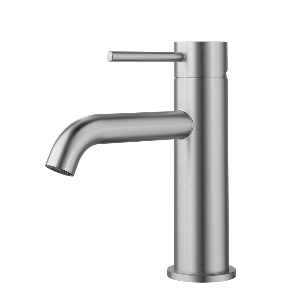 Otus Slimline SS Basin Mixer Curved Spout in Brushed Stainless Steel