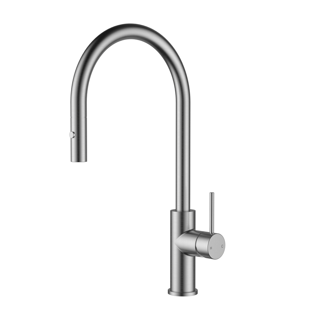 Otus Slimline SS Gooseneck Pull-Out Sink Mixer Brushed Stainless Steel
