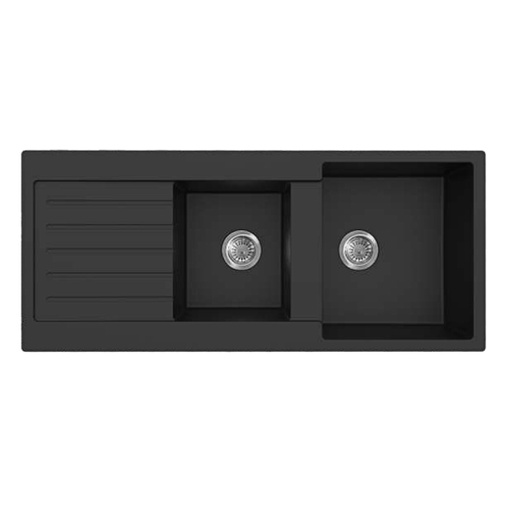 Quartz Top-mount Kitchen Sink Size: 1160*500*216mm Double Bowl With Drainer Matte Black