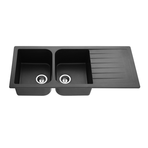 Quartz Top-mount Kitchen Sink Size: 1160*500*225mm Double Bowl With Drainer Matte Black
