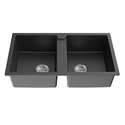Quartz Top-mount Kitchen Sink Size: 860*500*216mm Double Bowl Matte Black