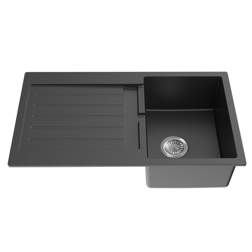 Quartz Top-mount Kitchen Sink Size: 860*500*216mm Single Bowl With Drainer Matte Black